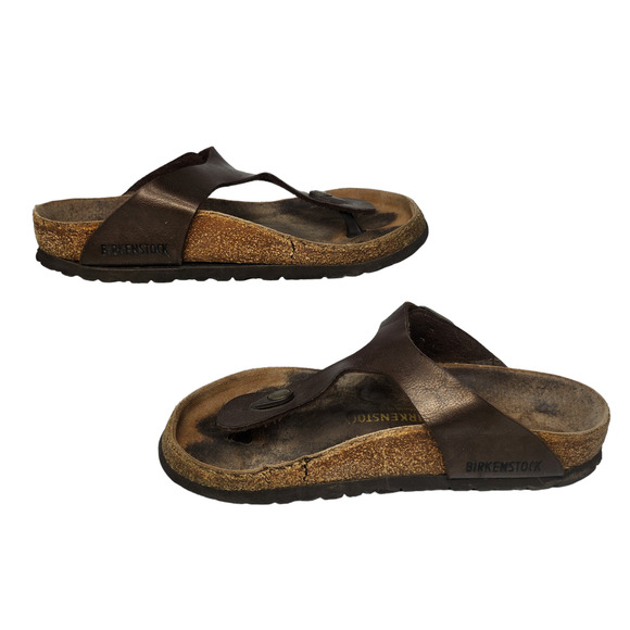 Birkenstock Sandals 37 Womens 6 Brown Leather Gizeh Thong Slip Ons Bronze - Picture 3 of 12